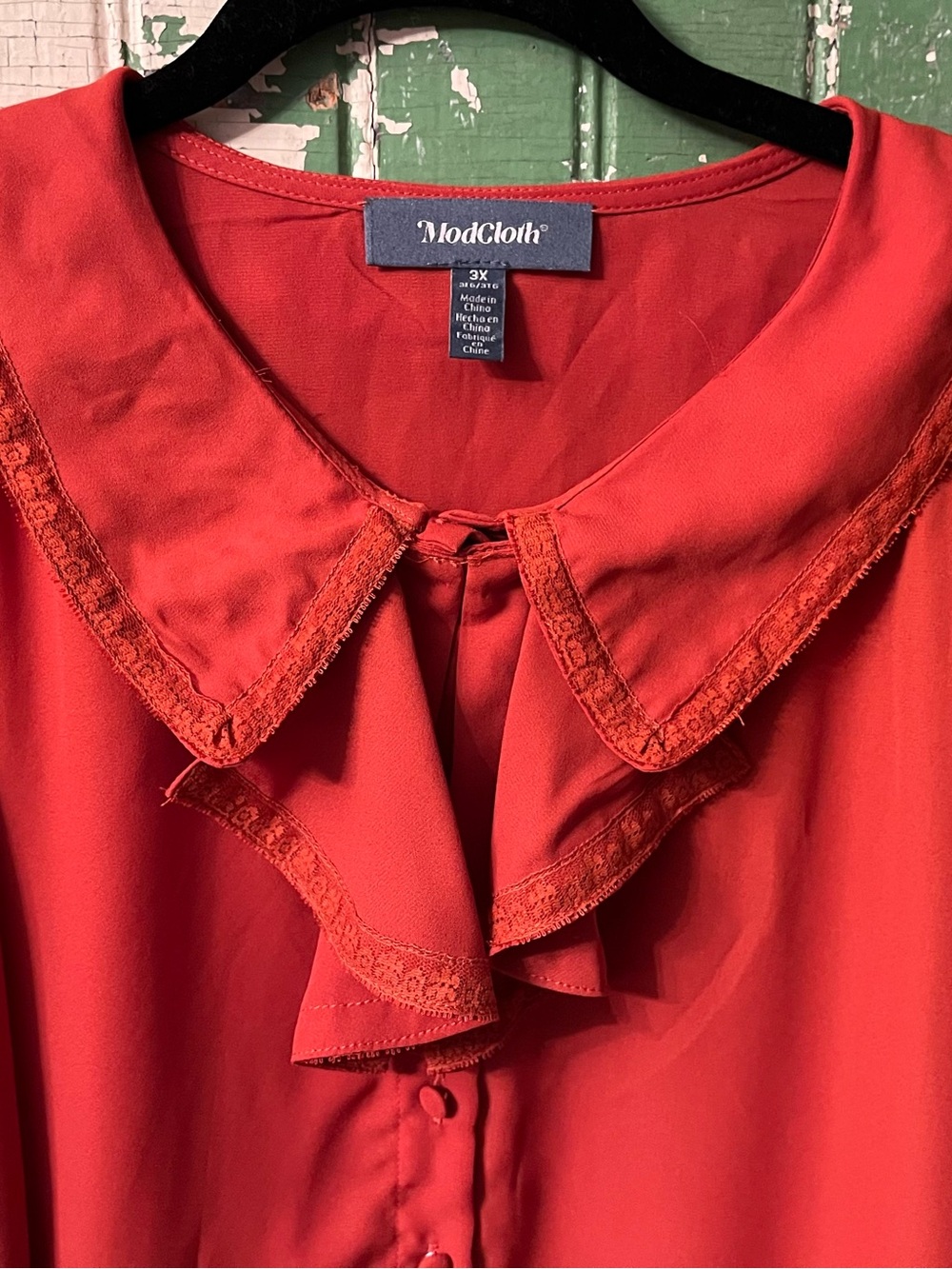 ModCloth Blouse Rust Color Ruffle Collar Plus Size 3X - Picture 7 of 8